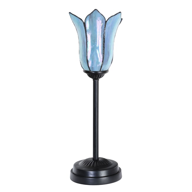 Lampe de table Tiffany slim noire avec Gentian Blue