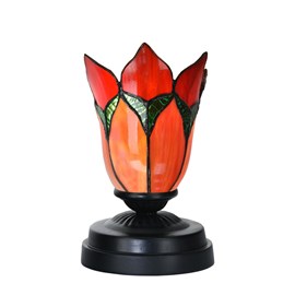 Lampe de table basse Tiffany noire avec Lovely Flower Red