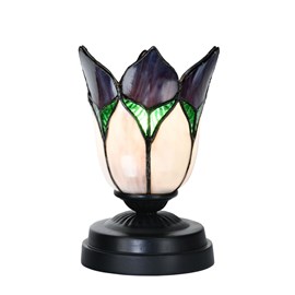 Lampe de table basse Tiffany noire avec Lovely Flower Purple