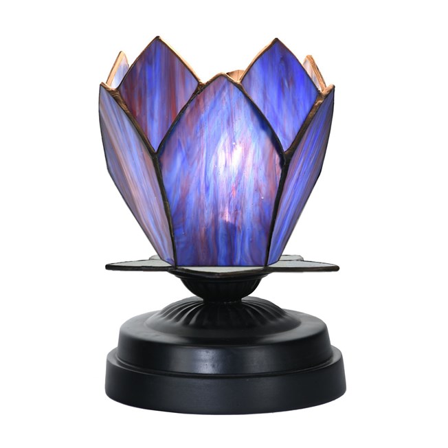 Tiffany low table lamp black with Blue Lotus