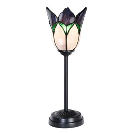 Lampe de table Tiffany slim noire avec Lovely Flower Purple