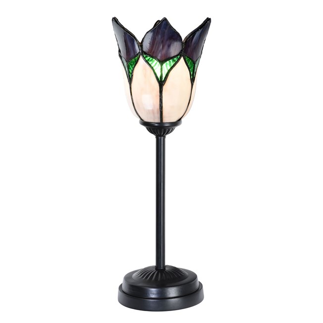 Tiffany slim table lamp black with Lovely Flower Purple