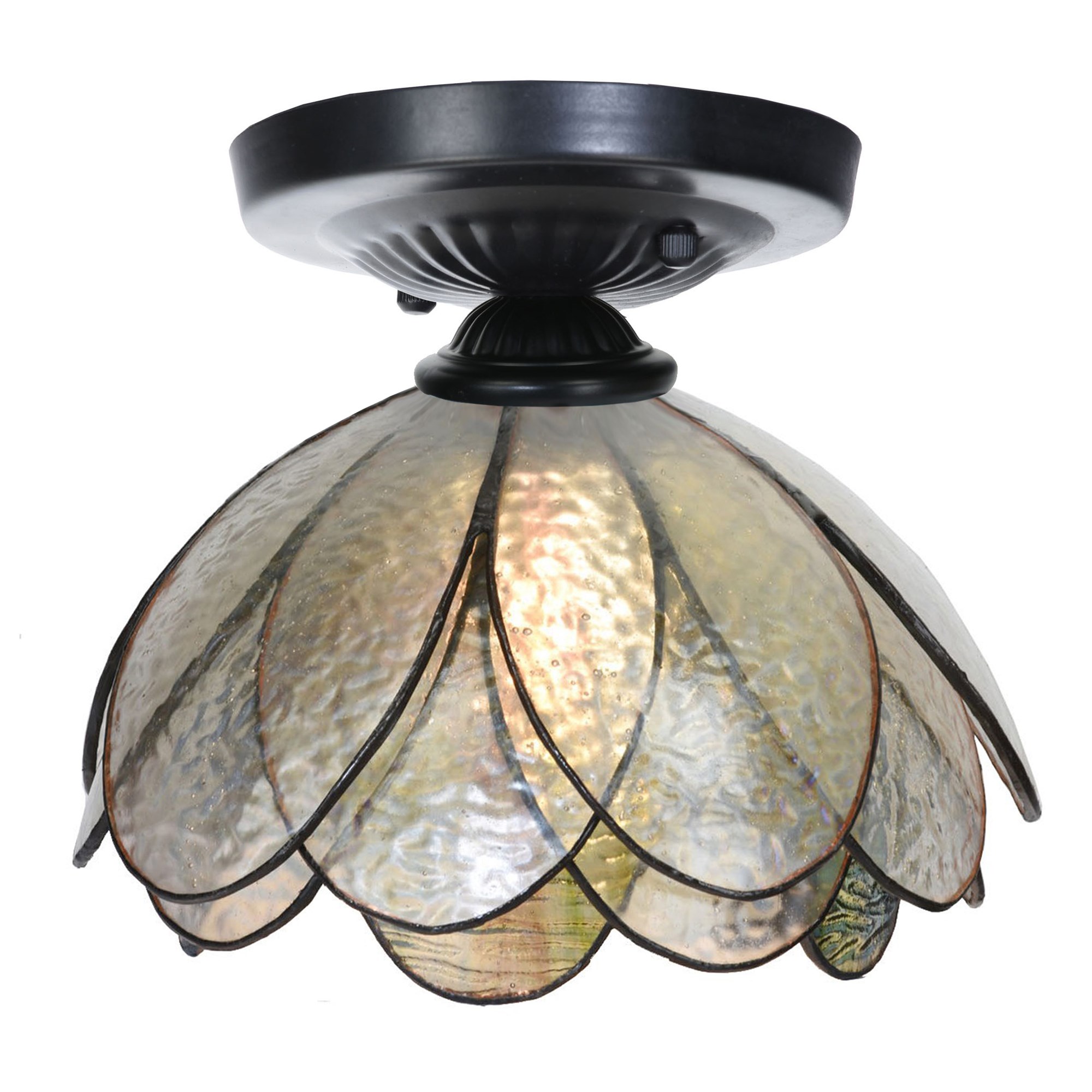 Tiffany plafonnière zwart met Sparkling Pioenroos aan