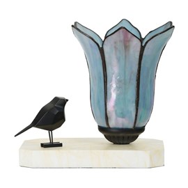 Tiffany table lamp / sculpture Ballade of a Bird Gentian Blue