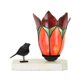 Lampe à poser / sculpture Tiffany Ballade d'Oiseau Lovely Flower Red