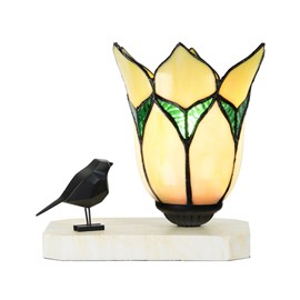 Tiffany table lamp / sculpture Ballade of a Bird Lovely Flower Yellow