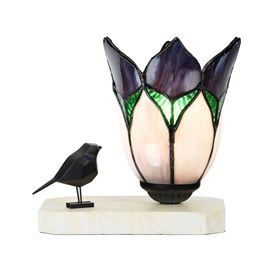 Lampe à poser / sculpture Tiffany Ballade d'Oiseau Lovely Flower Purple