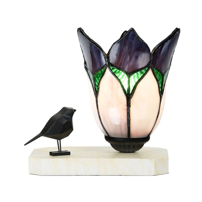 Tiffany table lamp / sculpture Ballade of a Bird Lovely Flower Purple
