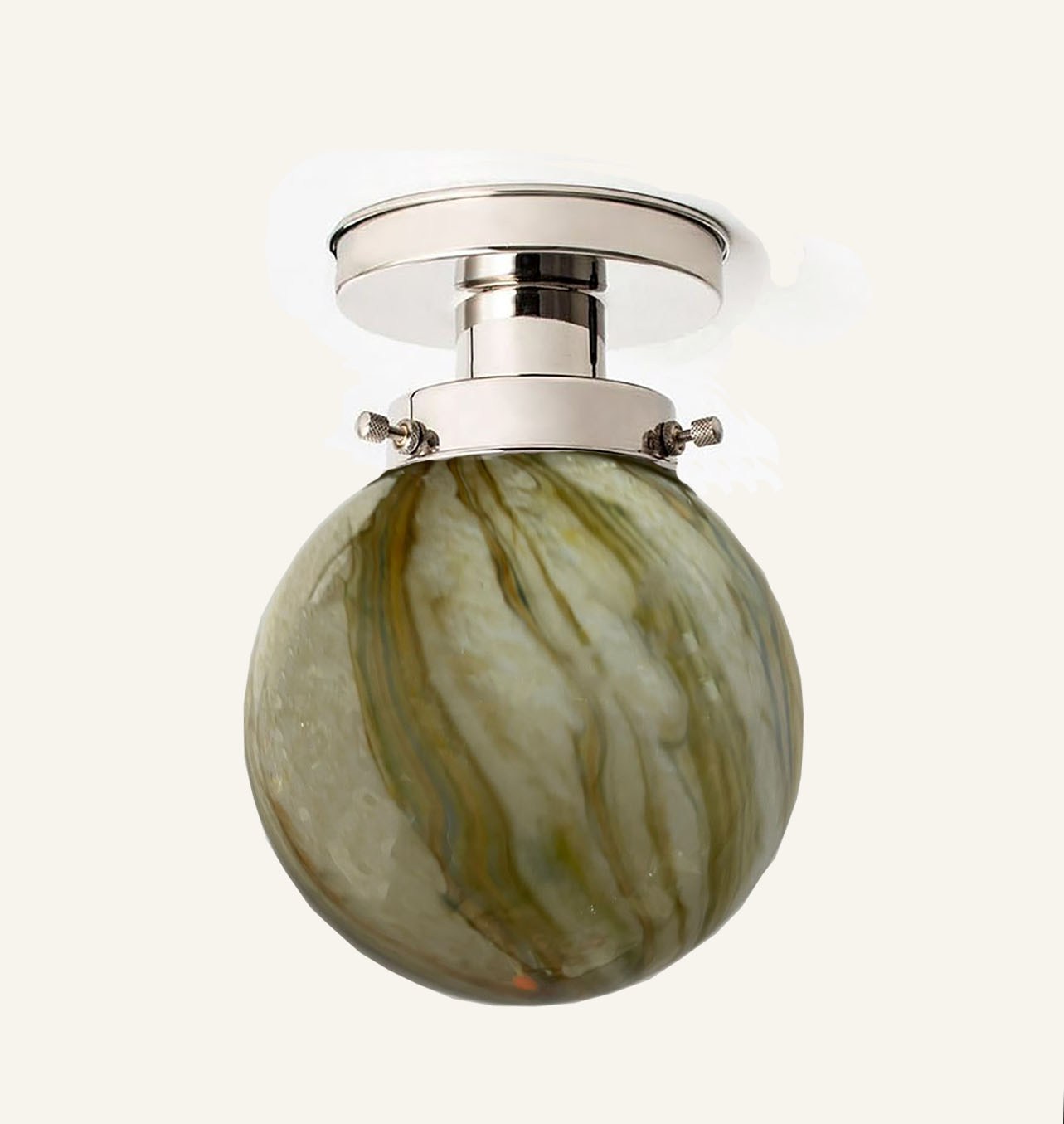 Plafonnier boule Ø 15, marbré années 20, nickel