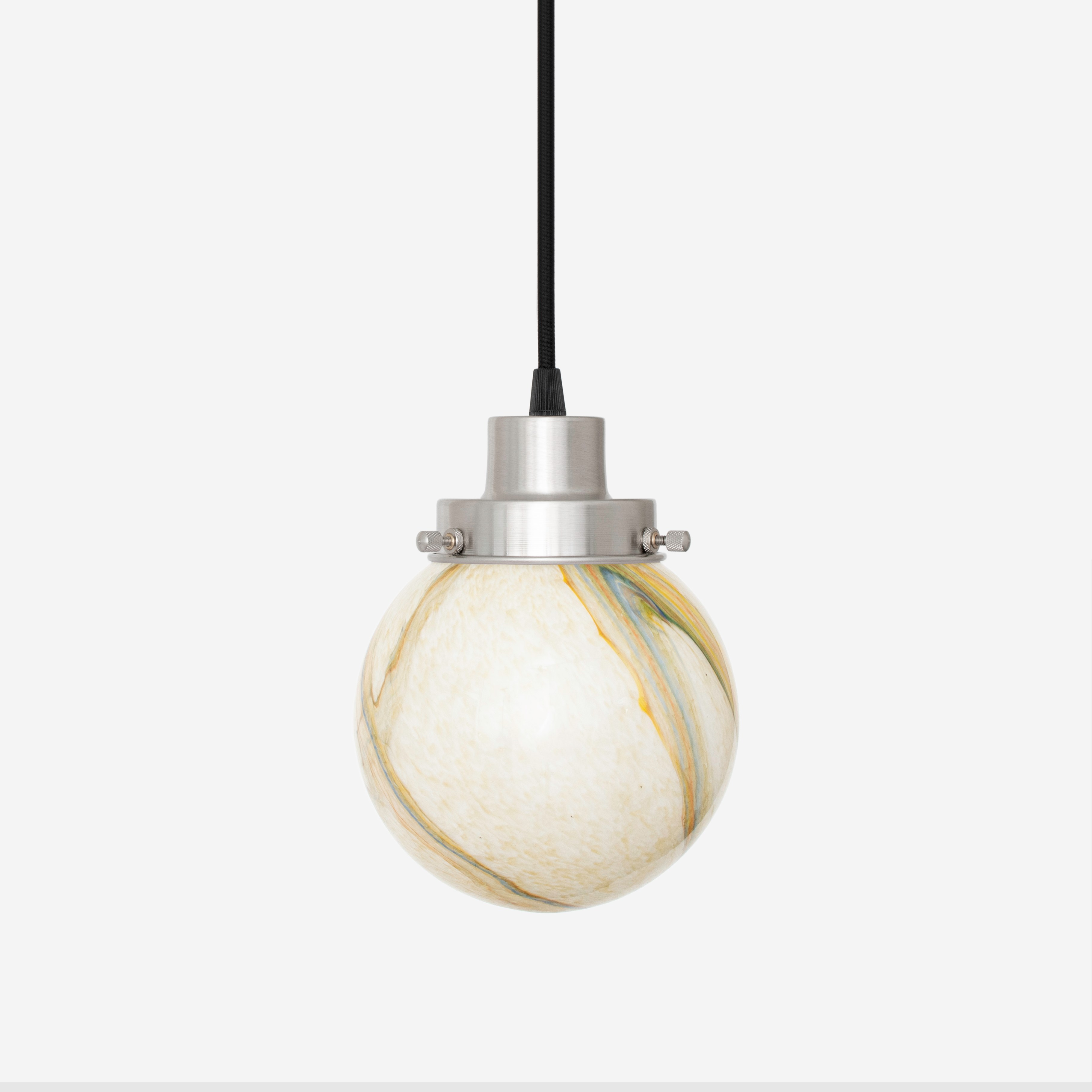 Suspension filaire sphère en marbre années 20 Nickel mat