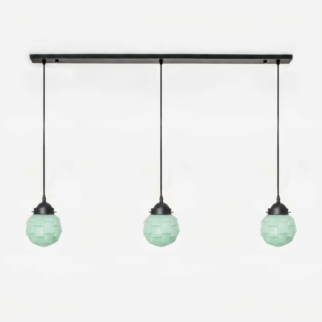 3 x Bretagne Mint glass shade on Moonlight ceiling beam
